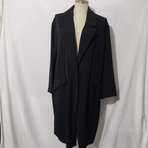 Zara Long Black Light Jacket Blazer Coat One Button L